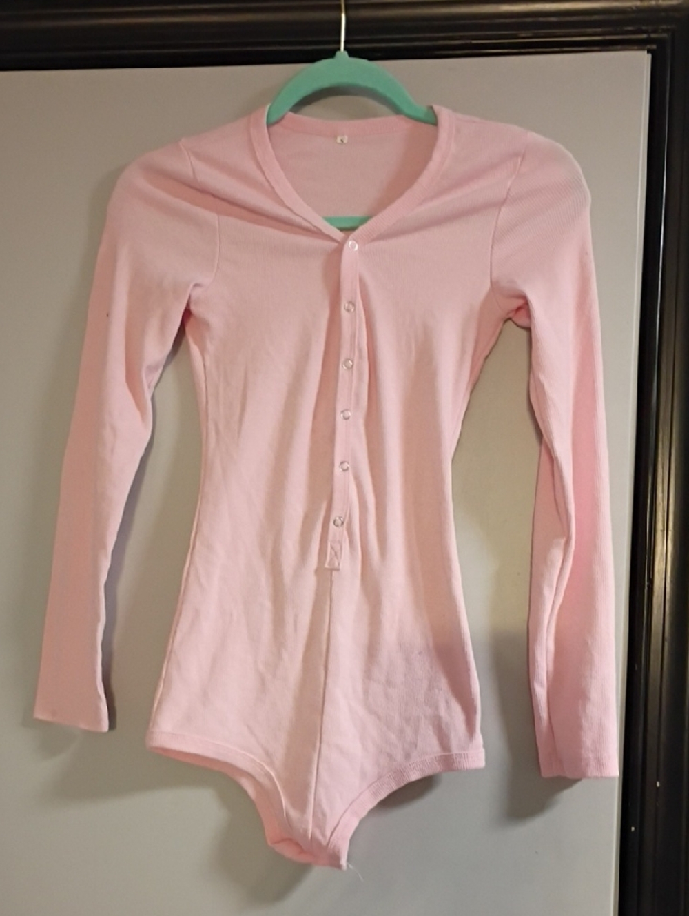 Light Pink Long Sleeve Ribbed Button-Up Bodysuit